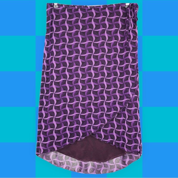 Vintage 90s Groovy Retro Printed Tulip Hem Boho Lightweight Wrap Skirt Purple  M - Picture 7 of 7